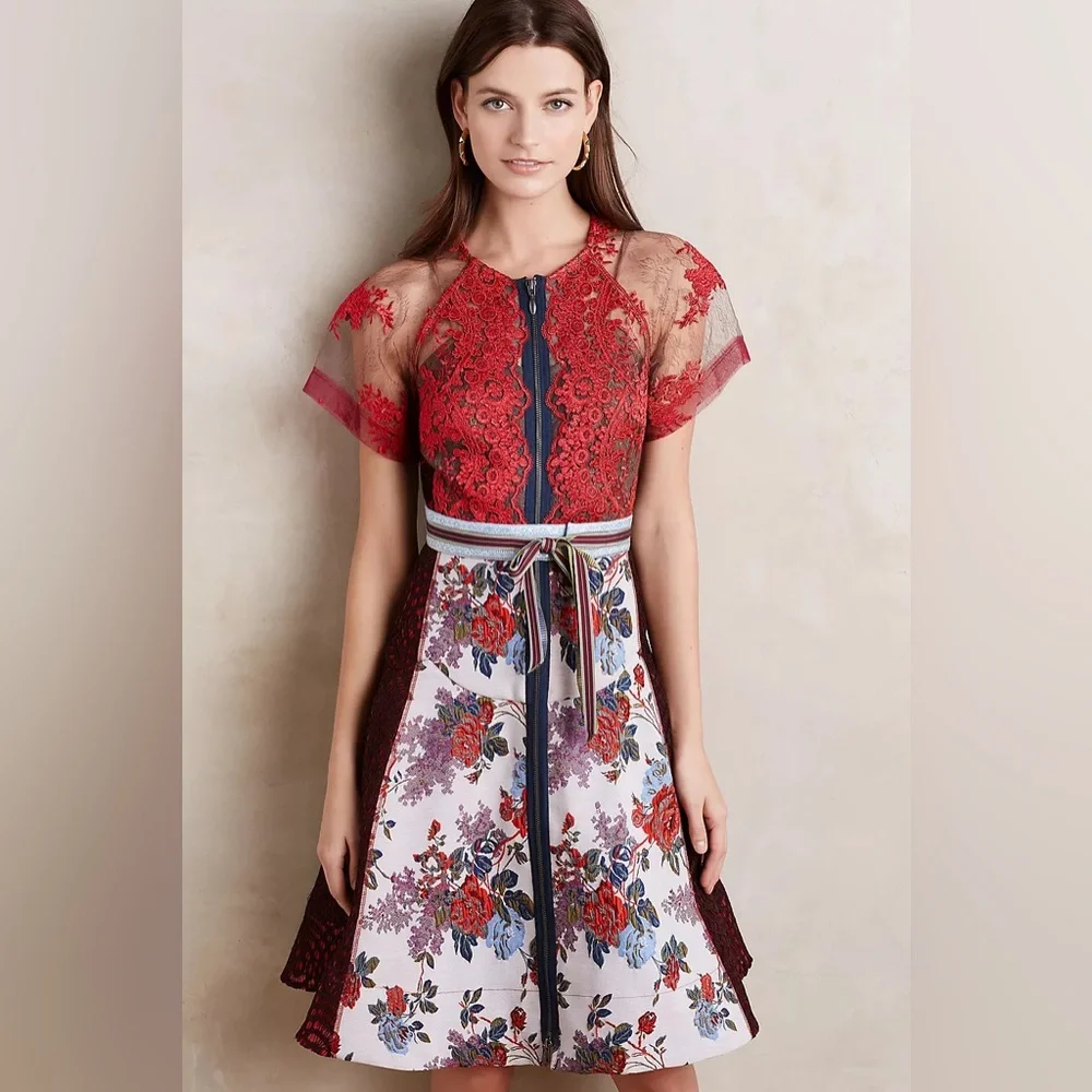 Byron Lars Winter Rose Dress Red Motif - Picture 2 of 16